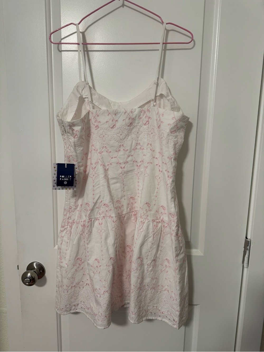 Roller Rabbit White Slip Dress with Pink Eyelet Embroidery